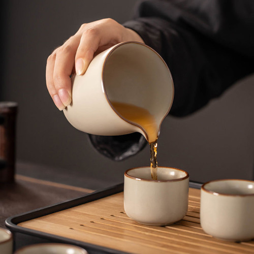 米黃汝窰功夫茶具套裝家用陶瓷茶壺蓋碗茶杯茶盤輕奢高檔中式
