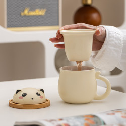 馬克杯帶蓋茶水分離泡茶杯 高顔值陶瓷家用杯子商務禮品