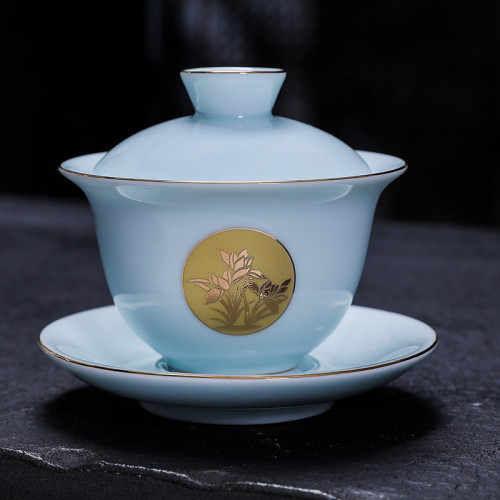高檔羊脂玉影青整套功夫茶具三才蓋碗茶壺禮盒套裝辦公家用伴手禮
