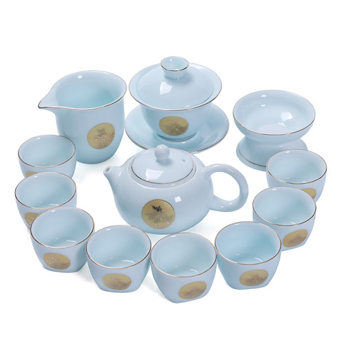 高檔羊脂玉影青整套功夫茶具三才蓋碗茶壺禮盒套裝辦公家用伴手禮