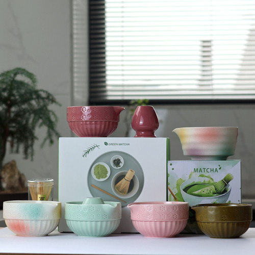 櫻花粉色釉抹茶碗陶瓷茶具配件茶筅立套組宋代點茶藝工具沙拉碗