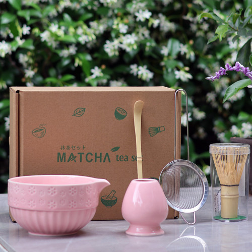 櫻花粉色釉抹茶碗陶瓷茶具配件茶筅立套組宋代點茶藝工具沙拉碗