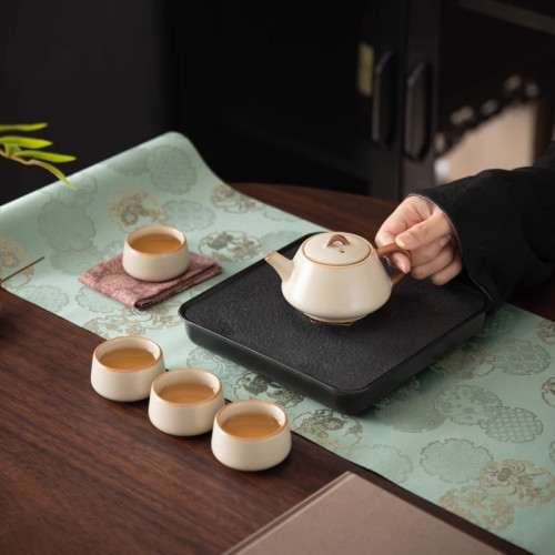 米黃汝窰茶具套裝家用個人專用輕奢單人一兩人側把壺茶杯茶盤
