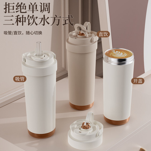 大容量雙飲陶瓷內膽保溫杯大容量學生可攜式車用咖啡杯隨行水杯