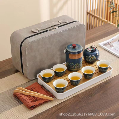 旅行茶具套裝戶外可攜式陶瓷快客杯一壺四杯辦公室泡茶壺喝茶白瓷 旅行茶具套裝戶外可攜式陶瓷快客杯一壺四杯辦公室泡茶壺喝茶白瓷