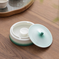 宮廷白瓷菸灰缸客廳辦公室高級漸變陶瓷帶蓋防飛灰創意中式定