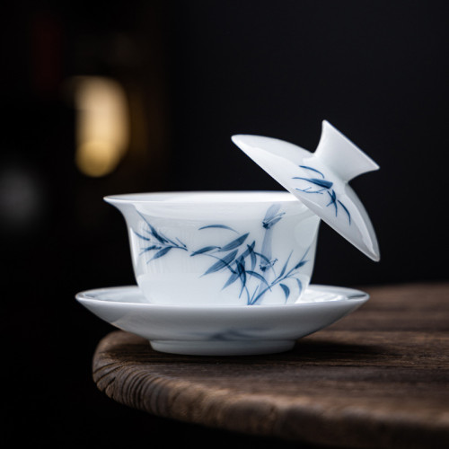 冰種手繪釉下彩三才蓋碗單個帶蓋家用中式泡茶器茶杯功夫茶具