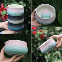 漸變遠山抹茶碗套裝帶嘴陶瓷碗茶筅立彩盒裝多款可選釉色器型