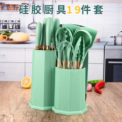 出口菱形矽膠廚具19件套裝鍋鏟湯勺刀具套裝耐高溫不沾鍋鏟勺
