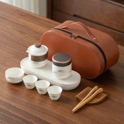 羊脂玉瓷旅行功夫茶具套裝戶外可攜式旅行茶具快客杯商務活動禮品