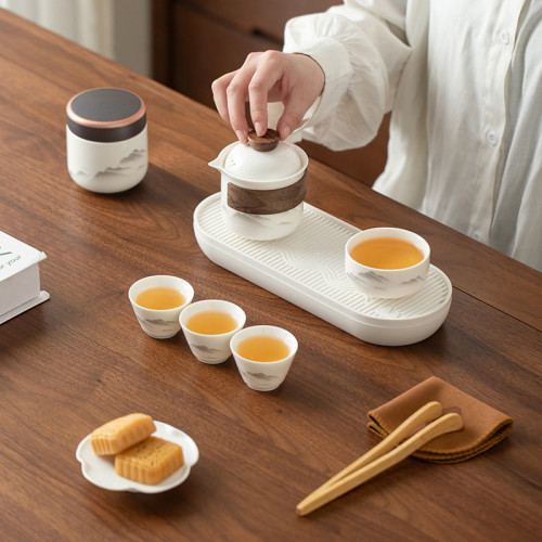 羊脂玉瓷旅行功夫茶具套裝戶外可攜式旅行茶具快客杯商務活動禮品 羊脂玉瓷旅行功夫茶具套裝戶外可攜式旅行茶具快客杯商務活動禮品