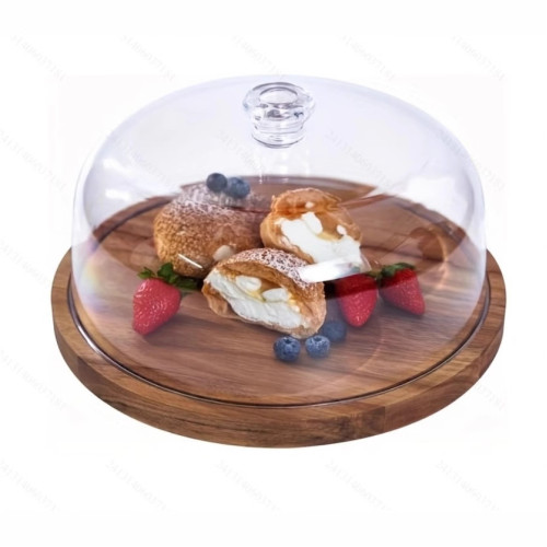 木質蛋糕展示盤甜點架水果托盤婚禮餐桌裝飾熟食托盤透明圓形托盤