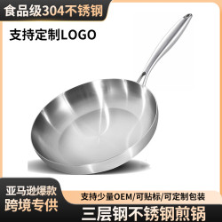 不鏽鋼煎鍋特厚三層鋼商用平底鍋歐美家用牛排煎鍋無塗層鍋