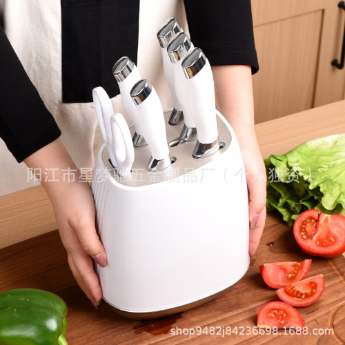 刀具套裝單鋼圈柄煲形座七件套菜刀廚師刀麵包刀水果刀具套裝