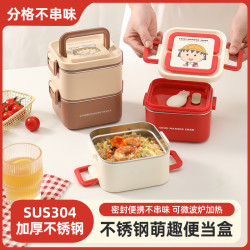 廠家直銷櫻桃小丸子卡通兒童餐磐食品級不鏽鋼飯盒輕便批髮代髮