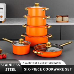 cookware set pots12件套彩色不鏽鋼套鍋不沾鍋鍍金鍋具套組