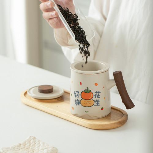 草木灰陶瓷水杯木柄泡茶杯禮盒裝員工福利禮品商務活動禮物加
