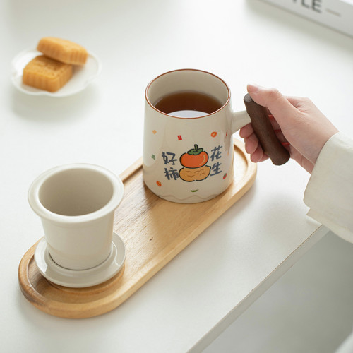 草木灰陶瓷水杯木柄泡茶杯禮盒裝員工福利禮品商務活動禮物加