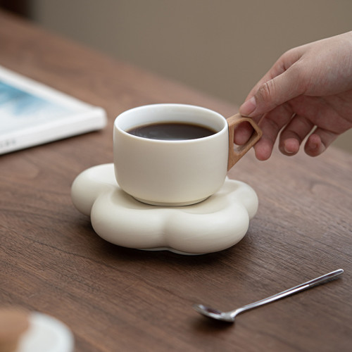 奶油風咖啡杯輕奢高檔下午茶雲朵杯碟帶勺套裝茶杯喝水杯情侶禮物