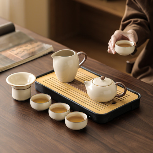 2025新款汝窰功夫茶具套裝陶瓷茶壺蓋碗茶杯茶盤輕奢高檔家用喝茶