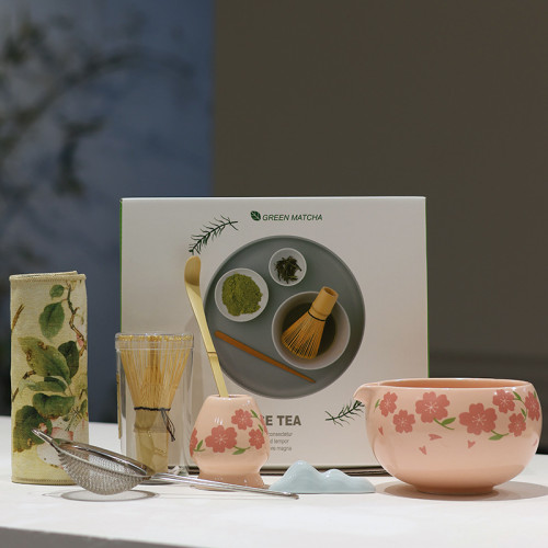 高溫烤花抹茶碗 點茶工具陶瓷茶筅立攪拌器日式竹抹茶刷茶筅2件套