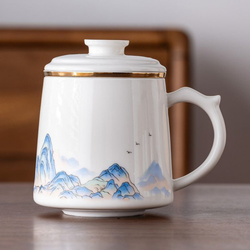 羊脂玉茶杯陶瓷茶水分離辦公杯國潮文創水杯年會商務伴手禮