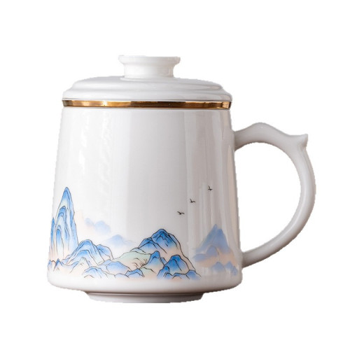 羊脂玉茶杯陶瓷茶水分離辦公杯國潮文創水杯年會商務伴手禮