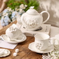 英式茶杯復古浮雕手捏花咖啡杯碟水壺套裝家用擺設歐式下午茶套裝