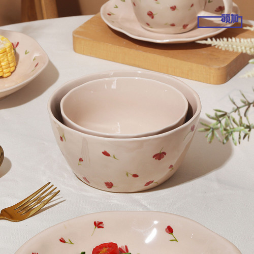 順祥【花滿隖】陶瓷餐具家用ins風少女高顔值碗碟套裝湯碗米飯碗