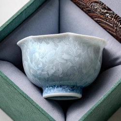 「藍冰花」結晶窰變花口主人盃單盃個人茶盃陶瓷品茗盃高溫茶盞
