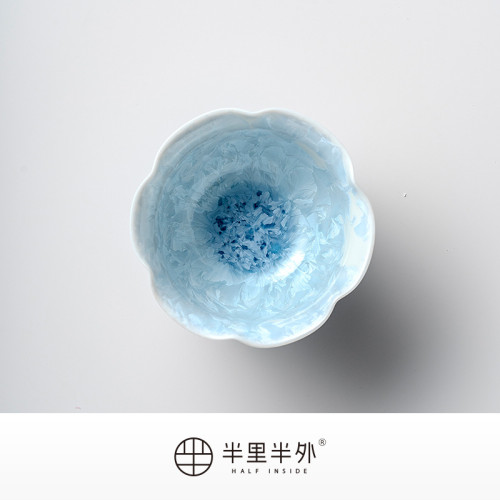 「藍冰花」結晶窰變花口主人杯單杯個人茶杯陶瓷品茗杯高溫茶盞