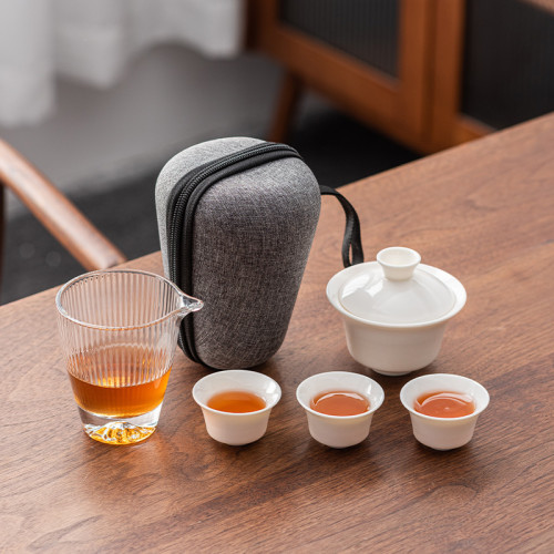 羊脂玉瓷高檔戶外旅行茶具套裝快客杯一壺二三杯可攜式陶瓷禮品