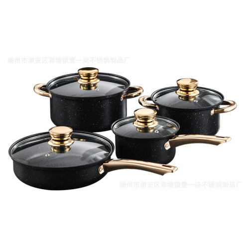 麥飯石套鍋廚房耐用炒菜廚具四件套商用鍋具奶鍋煎鍋湯鍋套裝