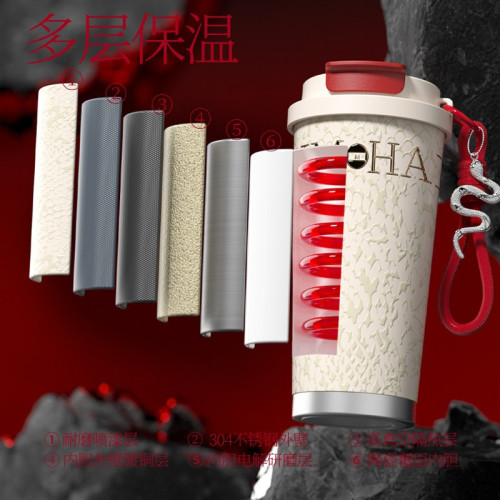 2025款蛇年 陶瓷316內膽咖啡保溫杯吸管水杯子禮物杯高顔值伴手禮