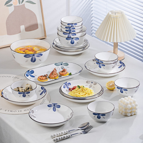 釉下彩陶瓷餐具家用碗碟套裝高顔值吃飯碗米飯碗盤組合湯碗菜盤子