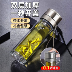 一鍵按壓式玻璃杯防燙玻璃水杯男雙層大容量泡茶杯車用速開彈蓋子