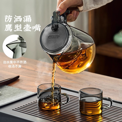 菸灰色玻璃茶壺茶水分離泡茶杯高硼矽玻璃飄逸杯辦公茶室家用茶壺 菸灰色玻璃茶壺茶水分離泡茶杯高硼矽玻璃飄逸杯辦公茶室家用茶壺