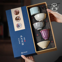 五大名窰茶盃套裝新款高端功夫陶瓷品茗主人盃禮盒送禮長輩