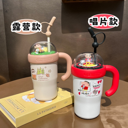 蠟筆小新暢享景觀830ml保溫杯高顔值矽膠吸管杯卡通創意時尚水杯