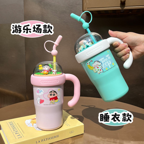 蠟筆小新暢享景觀830ml保溫杯高顔值矽膠吸管杯卡通創意時尚水杯