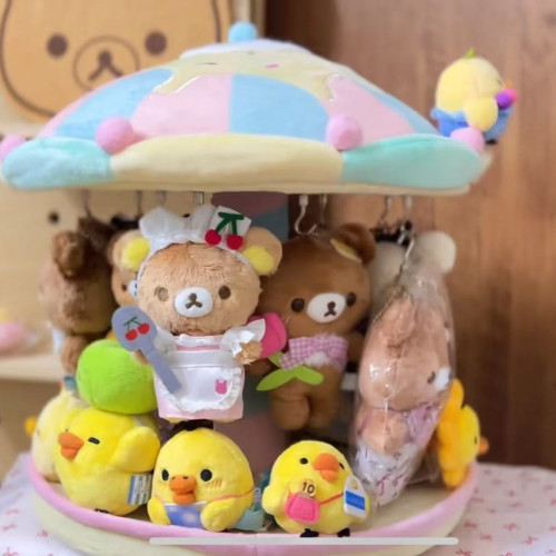 bunnu旋轉娃屋同款旋轉木馬旋轉小屋棉花娃娃屋手動旋轉毛絨娃屋