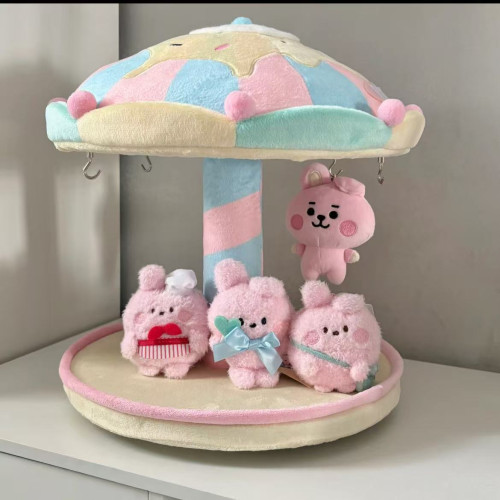 bunnu旋轉娃屋同款旋轉木馬旋轉小屋棉花娃娃屋手動旋轉毛絨娃屋