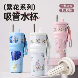 保溫杯大容量女生高顔值水杯輕奢高級感新款陶瓷內膽吸管杯咖啡杯