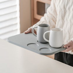 全季酒店茶盤密胺茶水台置物托盤灰色四孔長方形杯托餐廳防滑