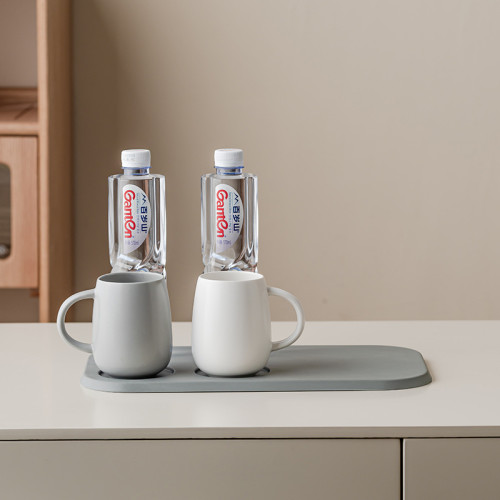 全季酒店茶盤密胺茶水台置物托盤灰色四孔長方形杯托餐廳防滑