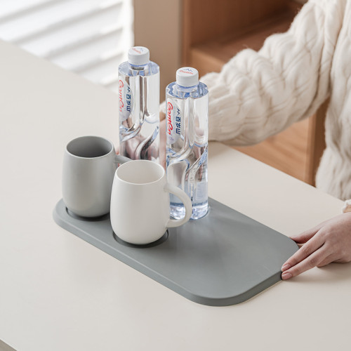 全季酒店茶盤密胺茶水台置物托盤灰色四孔長方形杯托餐廳防滑