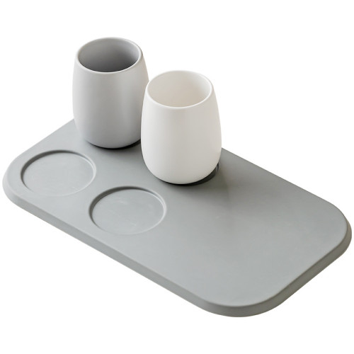 全季酒店茶盤密胺茶水台置物托盤灰色四孔長方形杯托餐廳防滑