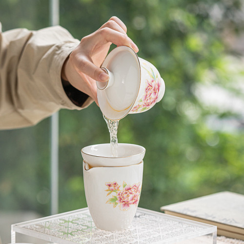 羊脂玉白瓷茶具套裝全套功夫茶具蓋碗茶杯旅行茶具禮品印