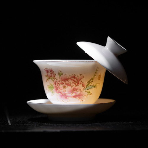 羊脂玉白瓷茶具套裝全套功夫茶具蓋碗茶杯旅行茶具禮品印