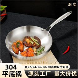 304不鏽鋼三層鋼炒鍋電磁爐瓦斯通用平底鍋牛排加厚不沾煎鍋